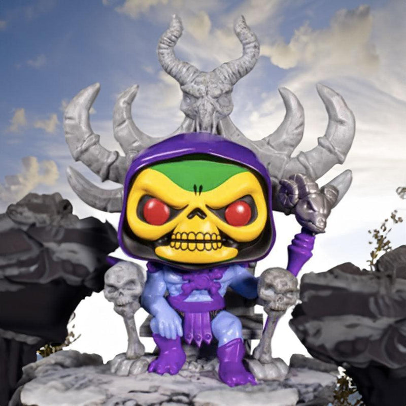 Unleash the Power of Eternia's Most Formidable Villain with Funko Pop Deluxe MOTU Skeletor on Throne with Protector - PPJoe Pop Protectors